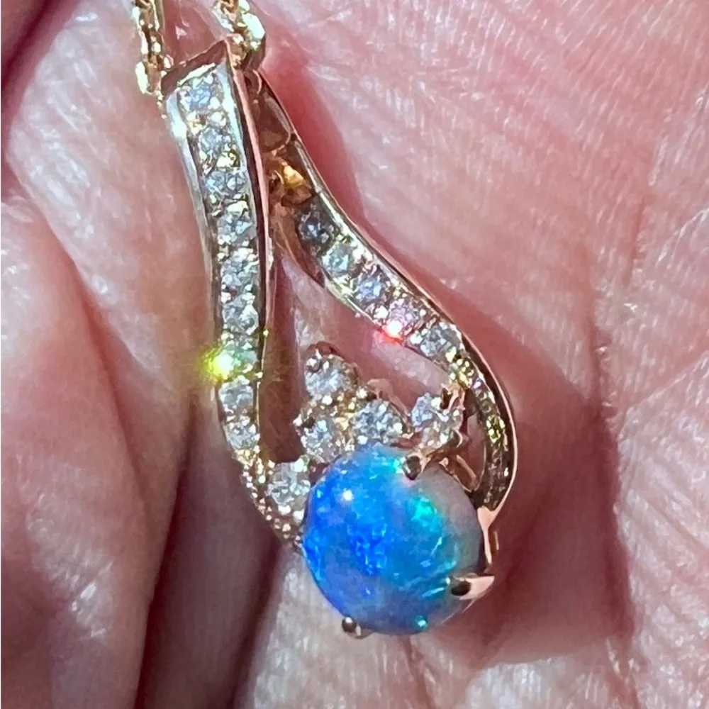 🎇 Black Opal & Diamond 14K Gold Pendant 💚🩵 - Picture 15 of 16